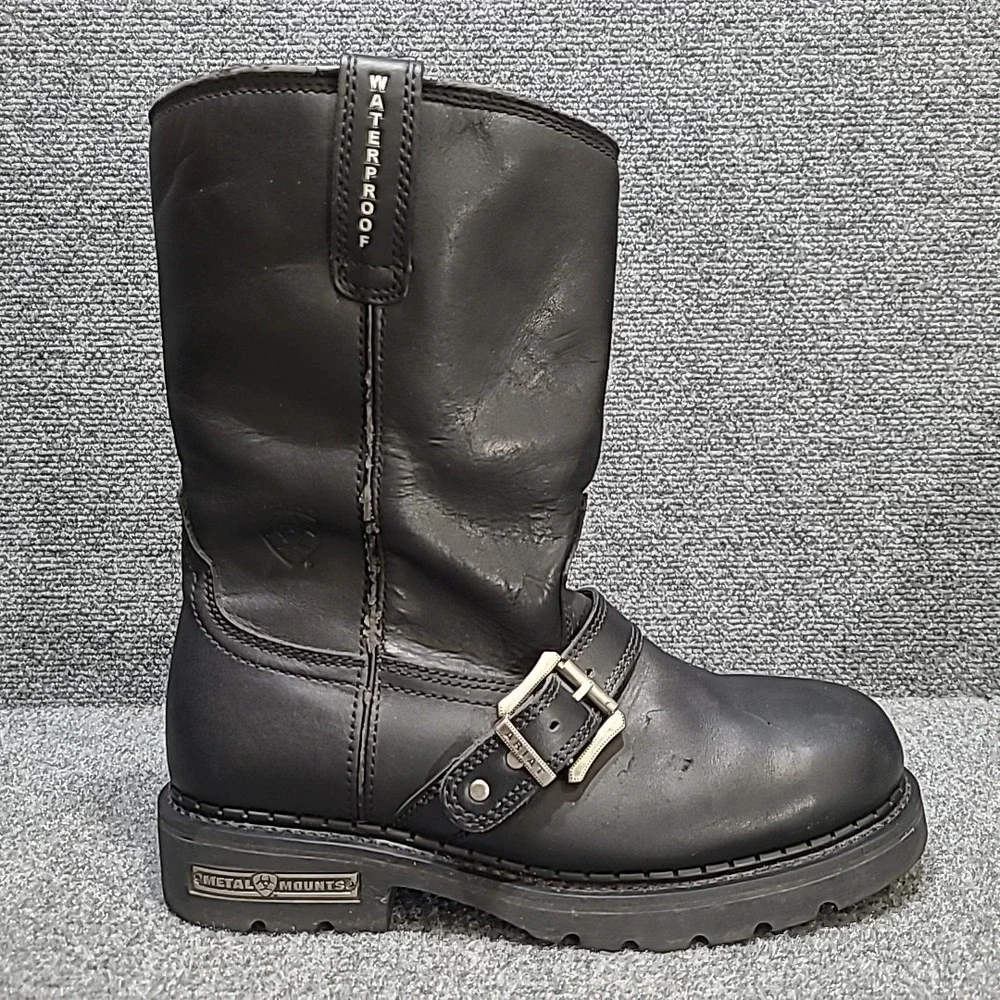 Ariat Metal Mounts Alloy H2O Black Motorcycle Boots Men's Sz 9.5EE